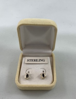Sterling Silver Frog Earrings with Black Gemstones