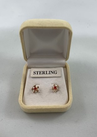 Sterling Silver Starburst Earrings with Red Gemstones