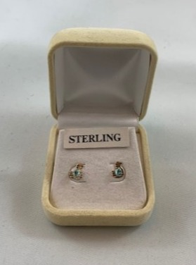 Sterling Silver Horseshoe Earrings with Blue Gemstones