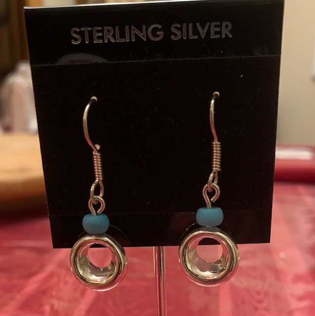 Sterling Silver Hoop and Turquoise Bead Dangle Earrings - Image 2