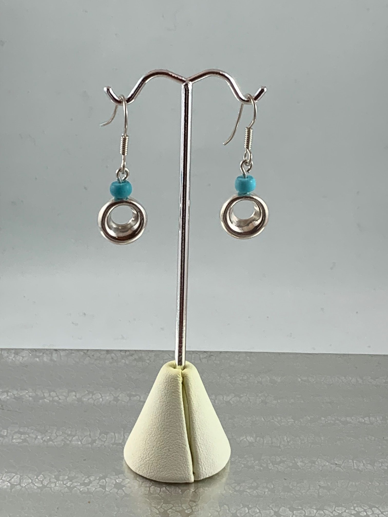 Sterling Silver Hoop and Turquoise Bead Dangle Earrings