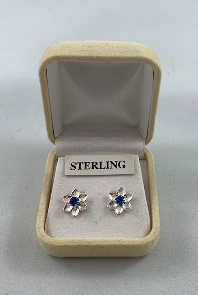 Sterling Silver Blue Floral Stud Earrings