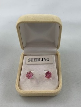 Sterling Silver Pink Cushion-Cut Stud Earrings