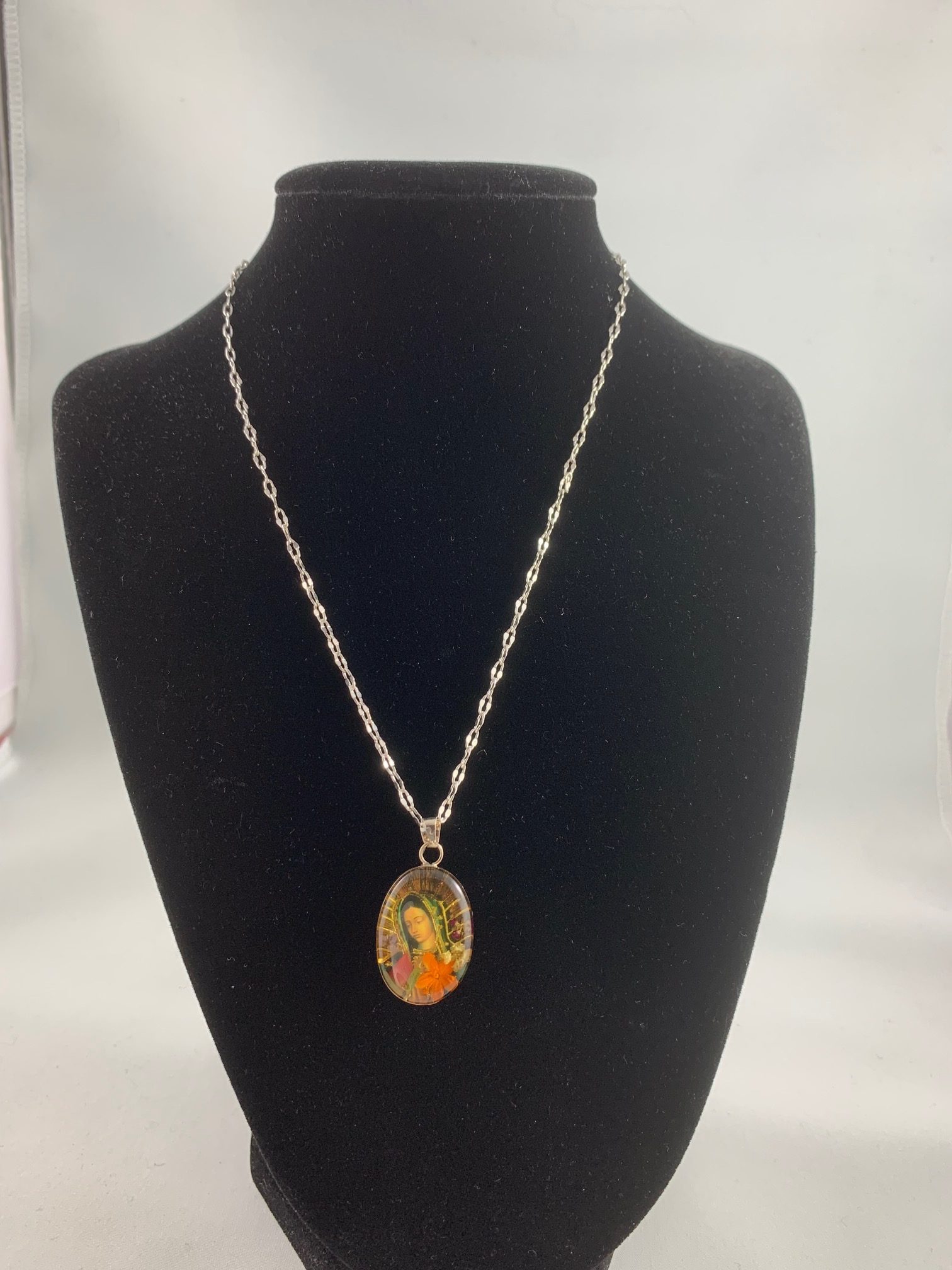 Virgen de Guadalupe Silver Pendant Necklace