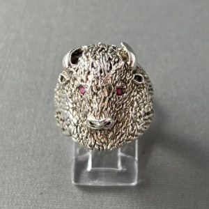 Buffalo Head Silver Ring with Ruby Eyes